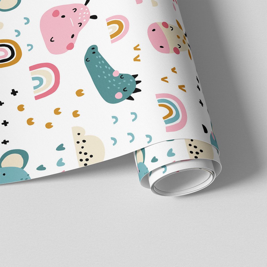 Tapeta - dziecięca, słoń, chmury, tęcza