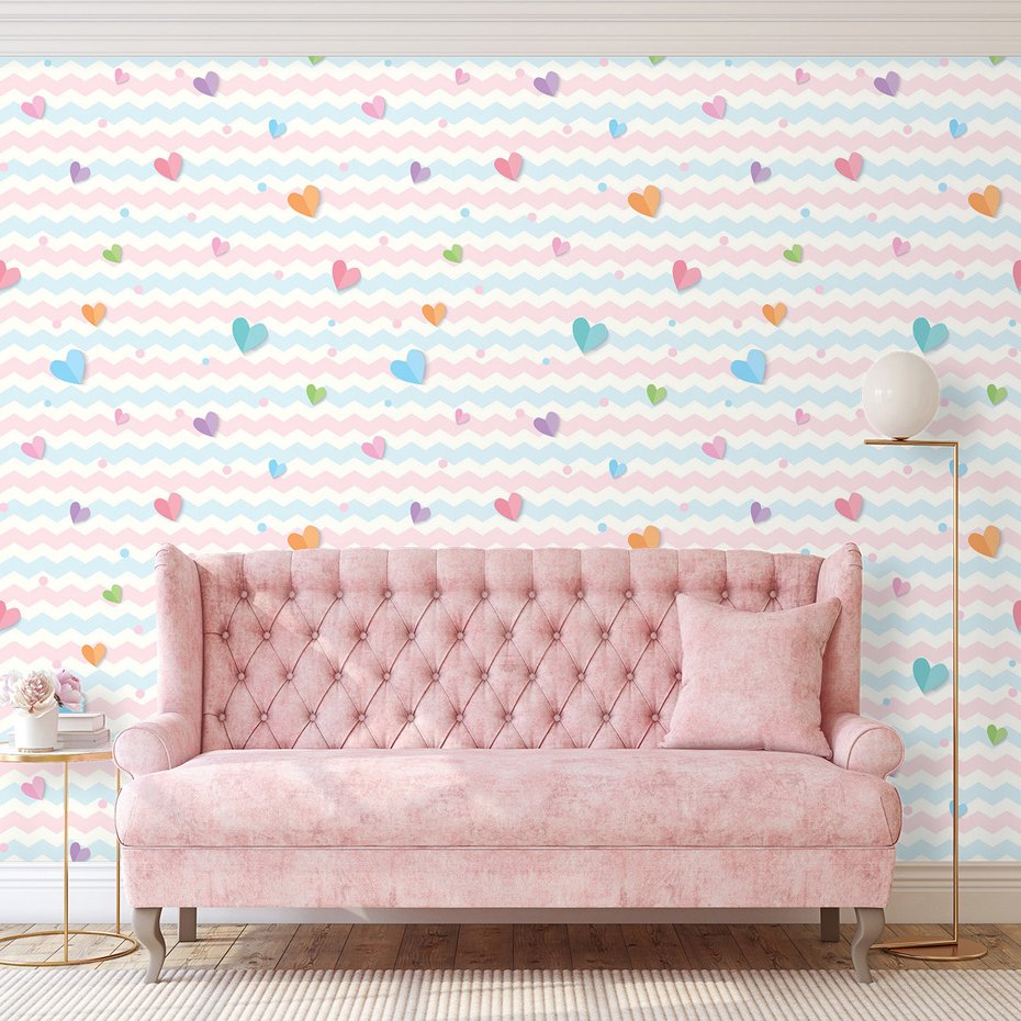 Tapeta - dziecięca, serca, zygzaki,