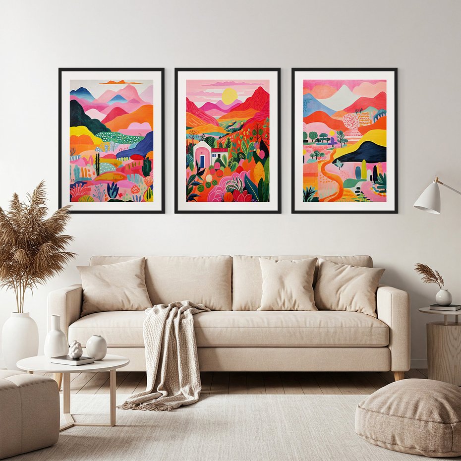 Zestaw obrazy w ramie, plakaty - góry, krajobraz, natura - rama czarna