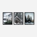 Zestaw obrazy w ramie, plakaty - zima, śnieg, krajobraz - rama czarna