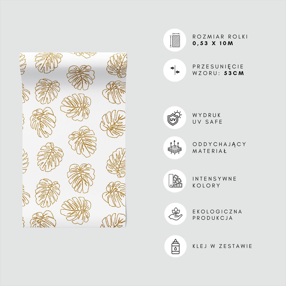 Tapeta - liście, monstera, złoto