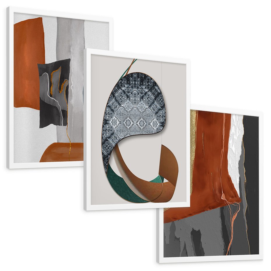 Zestaw obrazy w ramie, plakaty - abstrakcja, geometria, nowoczesność - rama biała