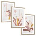 Zestaw obrazy w ramie, plakaty - liście, złoto, abstrakcja - rama drewno