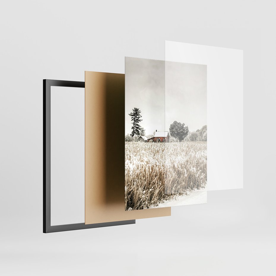 Zestaw obrazy w ramie, plakaty - wieś, dom, drewno - rama czarna
