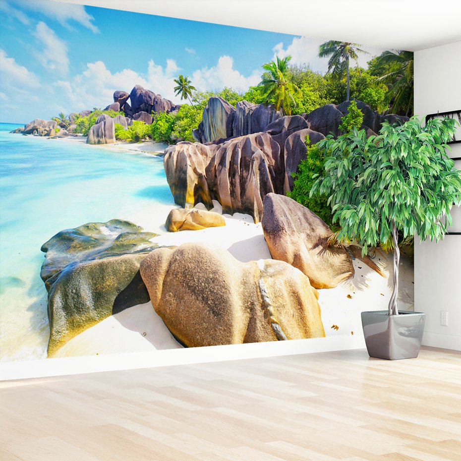 Fototapeta - plaża, skały, palmy