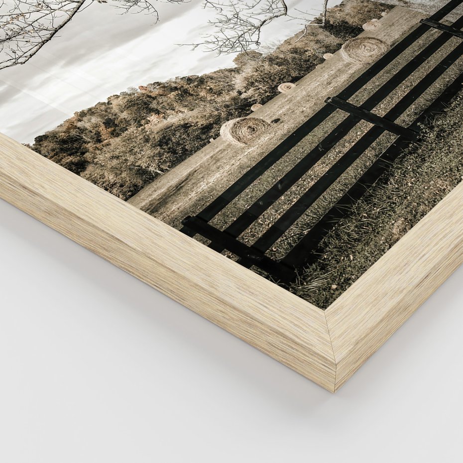 Zestaw obrazy w ramie, plakaty - wieś, pole, siano, - rama drewno