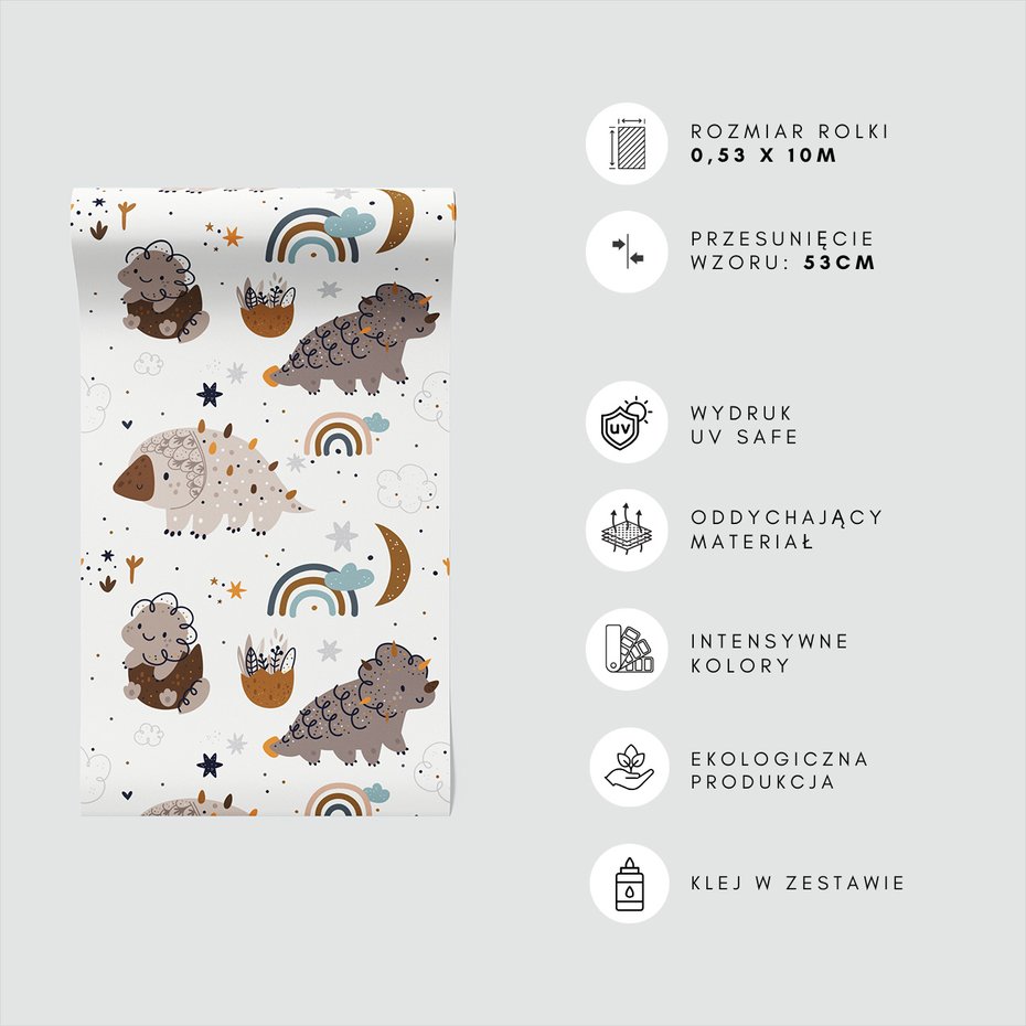 Tapeta - dziecięca, dinozaury, tęcza, gwiazdy