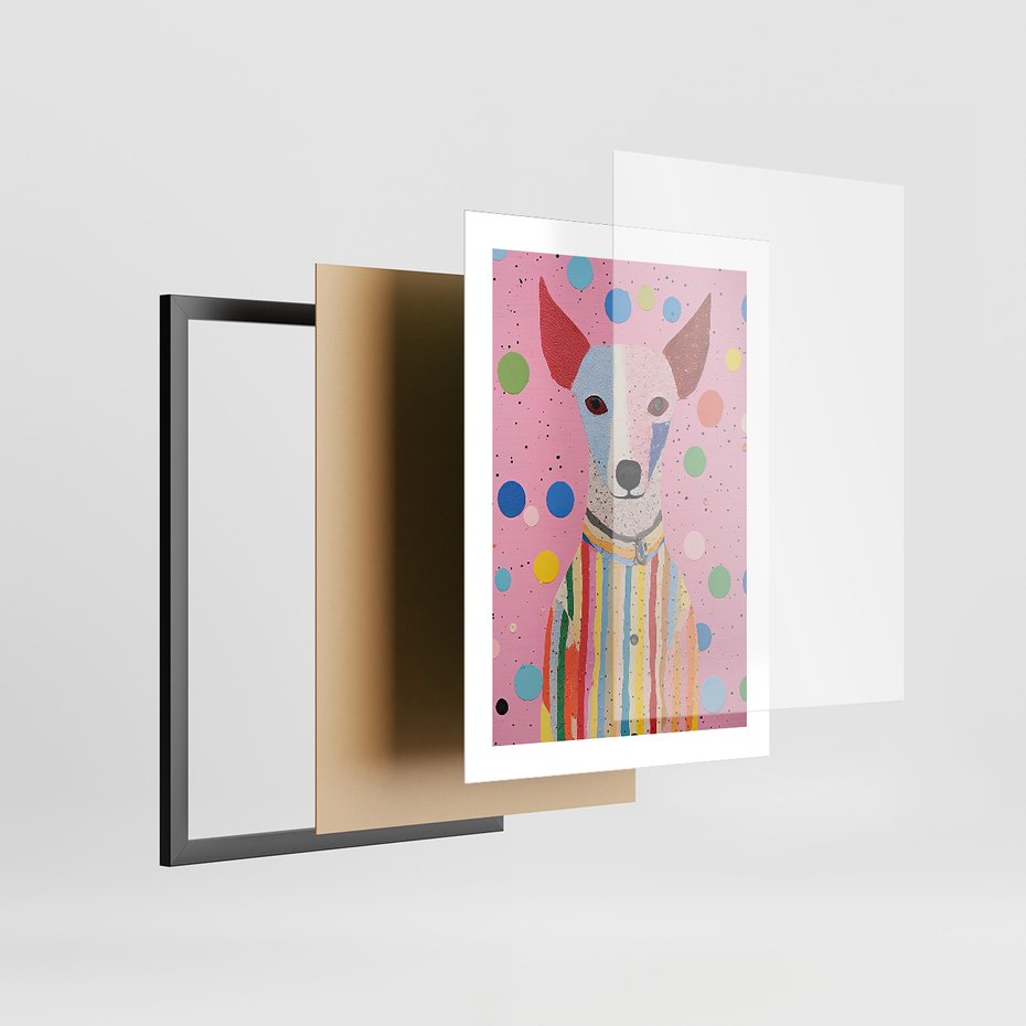 Zestaw obrazy w ramie, plakaty - zwierzęta, psy, kolorowe - rama czarna