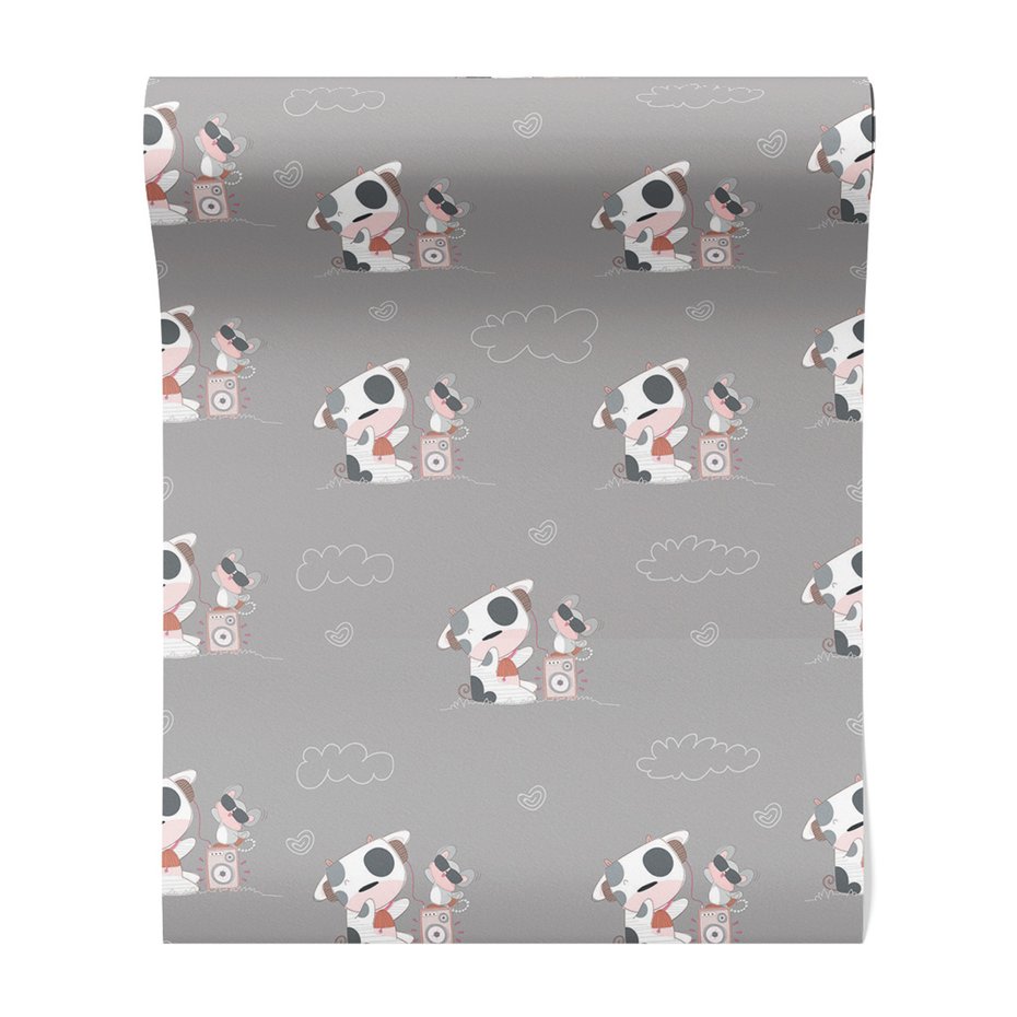 Tapeta - dziecięca, krowa, mysz, muzyka