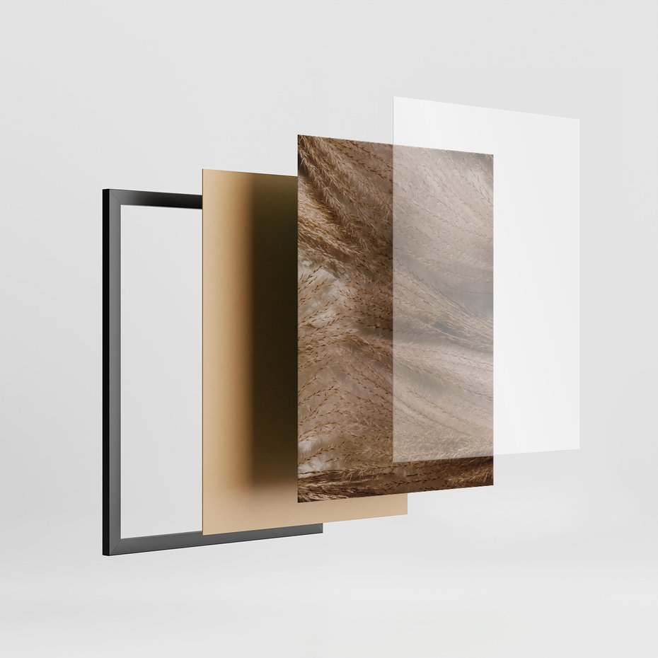 Zestaw obrazy w ramie, plakaty - rośliny, cienie, susz - rama czarna