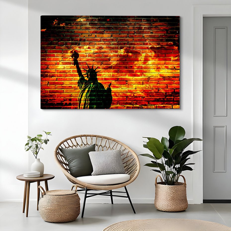 Obraz na płótnie - Statua Wolności, Mur, Czerwony
