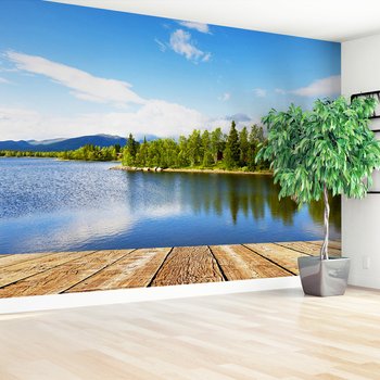 Fototapeta - jezioro, las, dom,