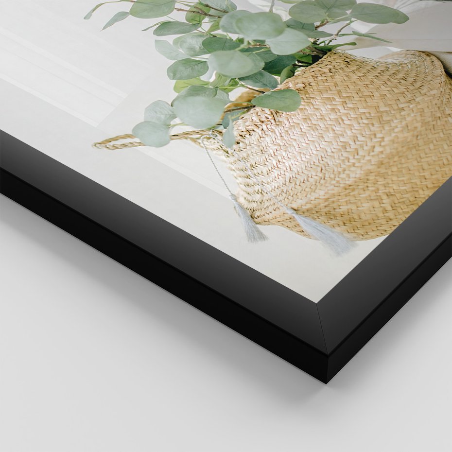 Zestaw obrazy w ramie, plakaty - kwiaty, liście, eukaliptus - rama czarna