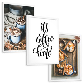 Zestaw obrazy w ramie, plakaty - kawa, kakao, napój - rama biała