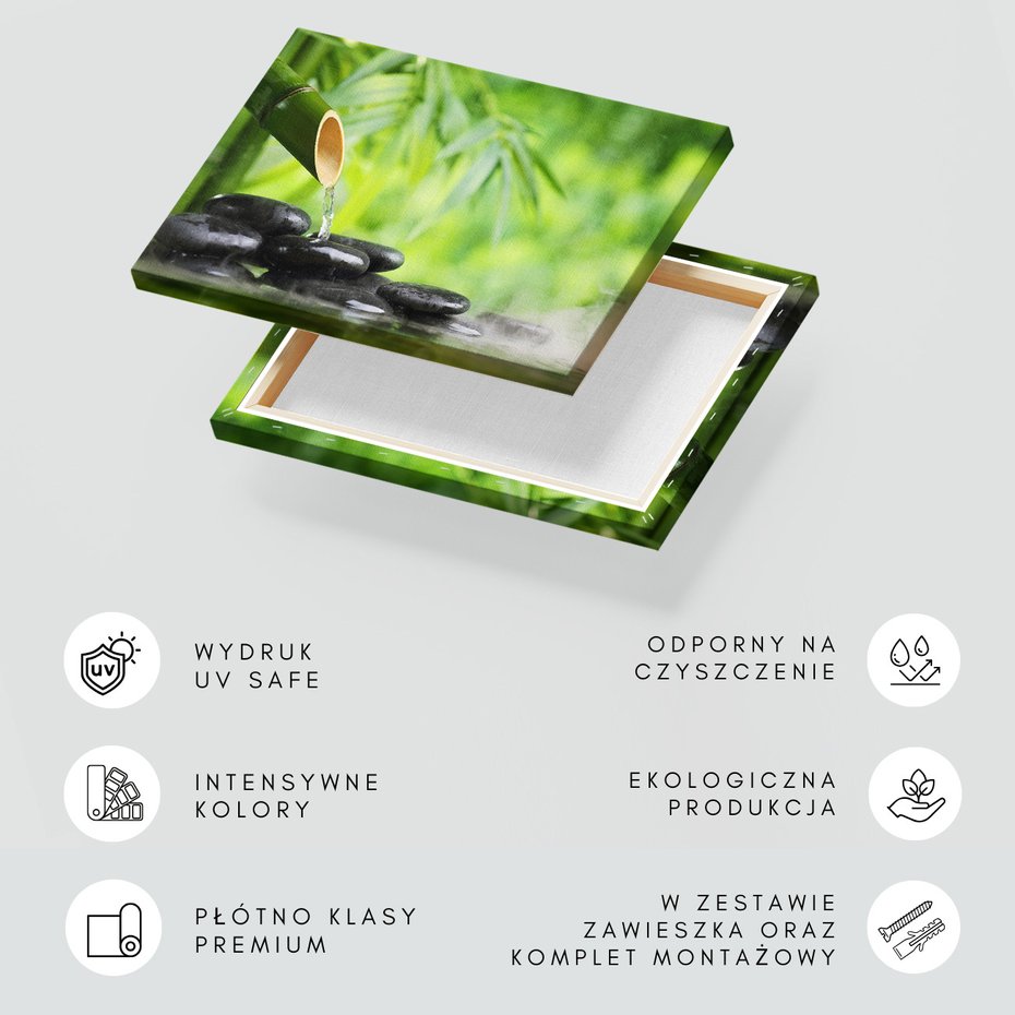 Obraz na płótnie - bambus, kamienie, woda