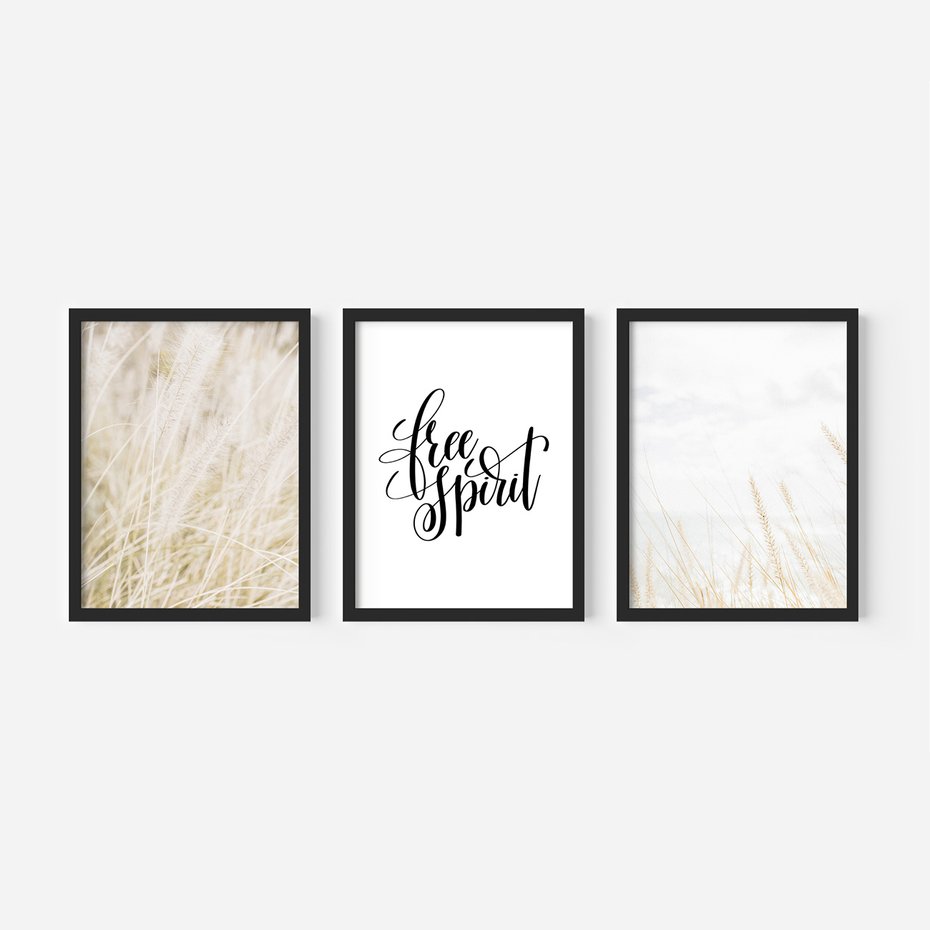 Zestaw obrazy w ramie, plakaty - trawa, natura, lekkość - rama czarna
