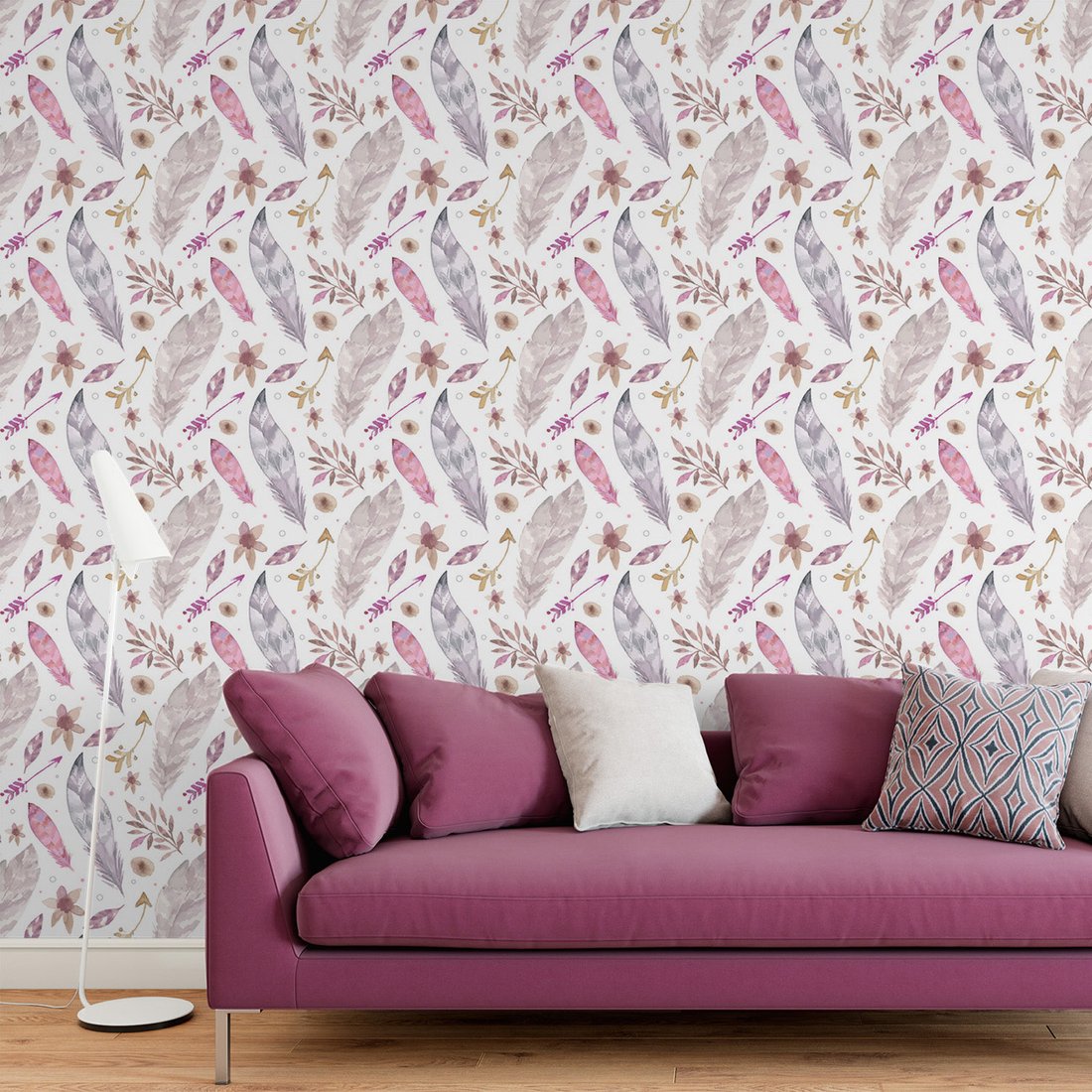 Tapeta - pióra, kwiaty, strzały