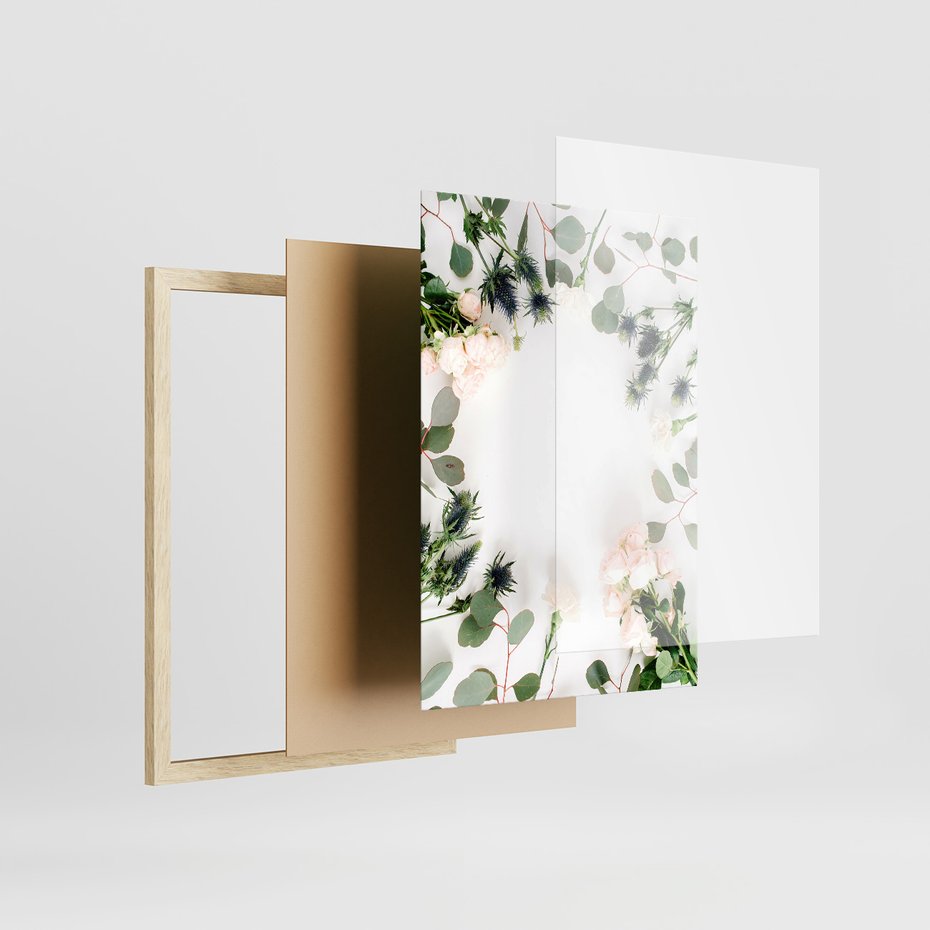 Zestaw obrazy w ramie, plakaty - kwiaty, liście, eukaliptus - rama drewno