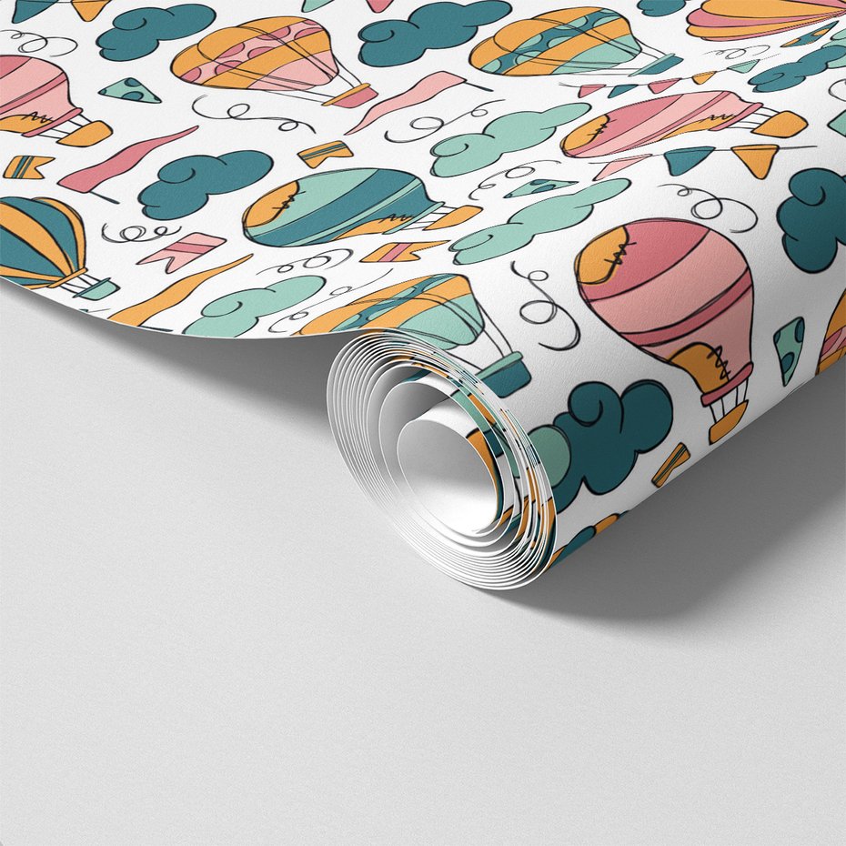 Tapeta - dziecięca, balony, chmury, flagi