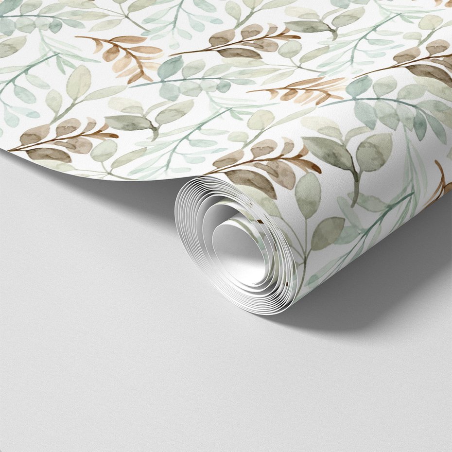 Tapeta - liście, gałązki, akwarela