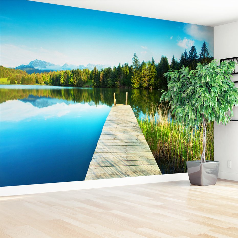 Fototapeta - jezioro, pomost, las