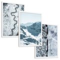 Zestaw obrazy w ramie, plakaty - zima, śnieg, góry - rama biała