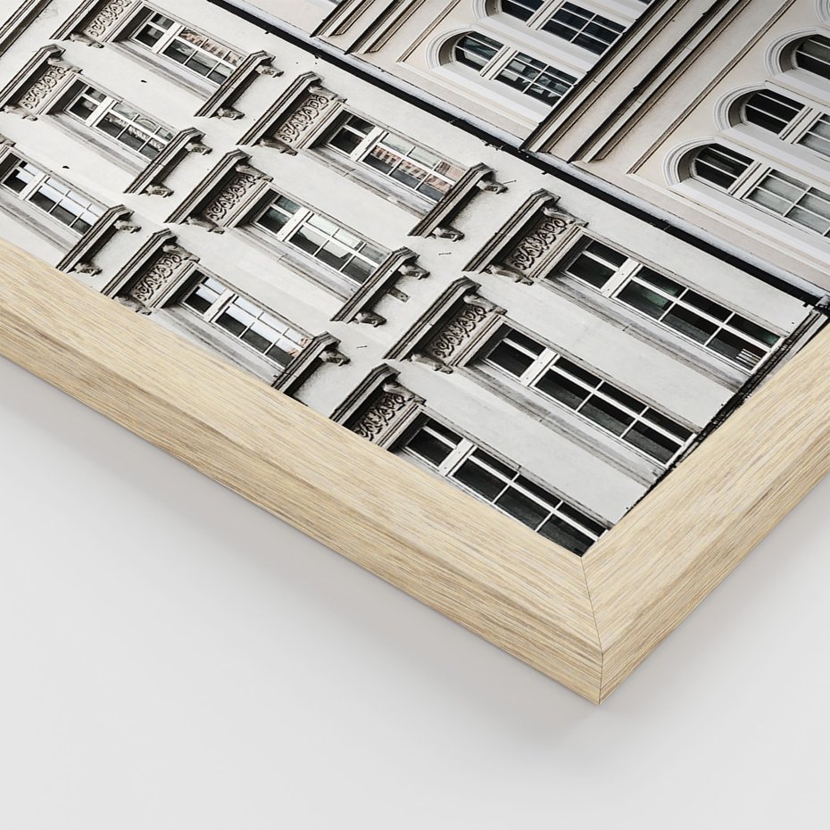 Zestaw obrazy w ramie, plakaty - budynek,typografia,koło - rama drewno