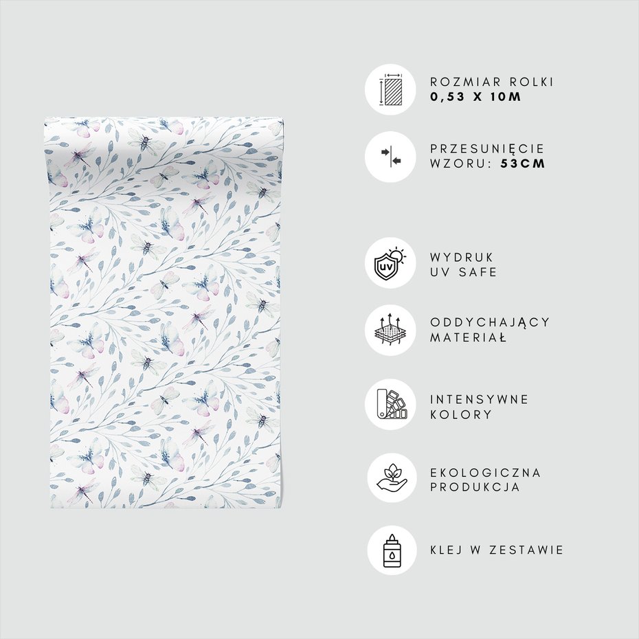 Tapeta - motyle, ważki, liście