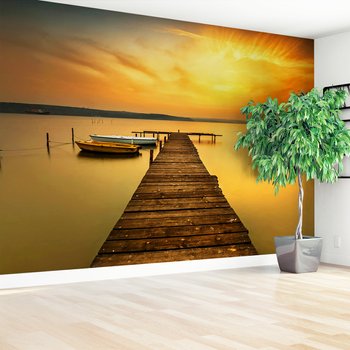 Fototapeta - jezioro, pomost, łodzie