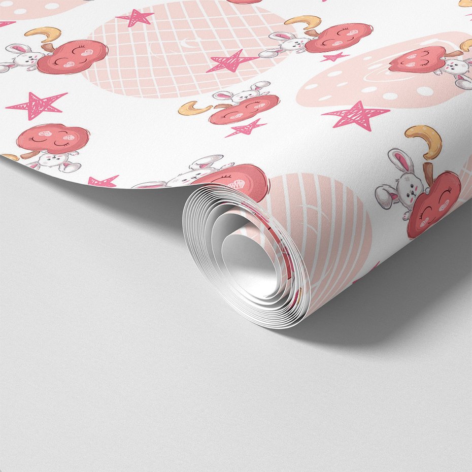 Tapeta - dziecięca, jabłko, królik, gwiazda