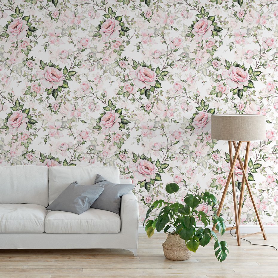 Tapeta - róże, liście, pąki