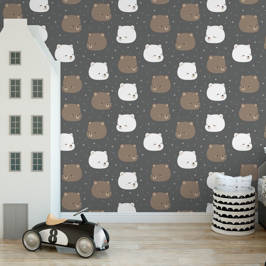 Tapeta - dziecięca, misie, tło, kropki