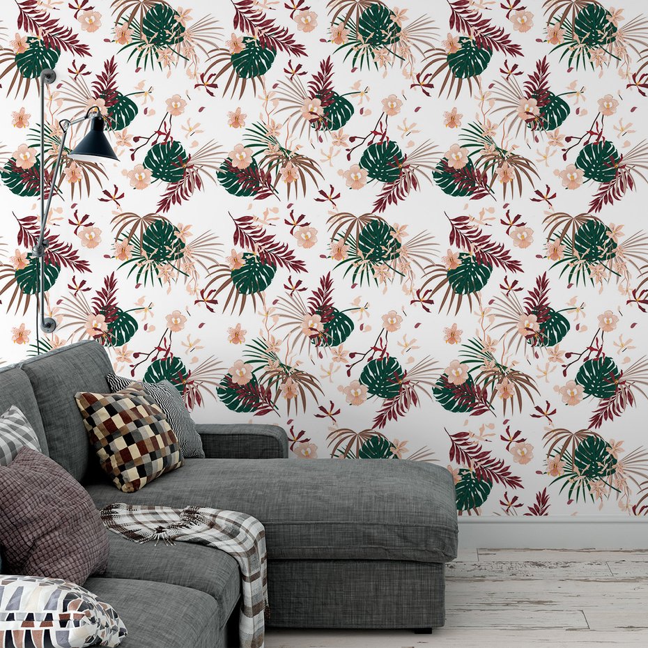 Tapeta - kwiaty, liście, wzór