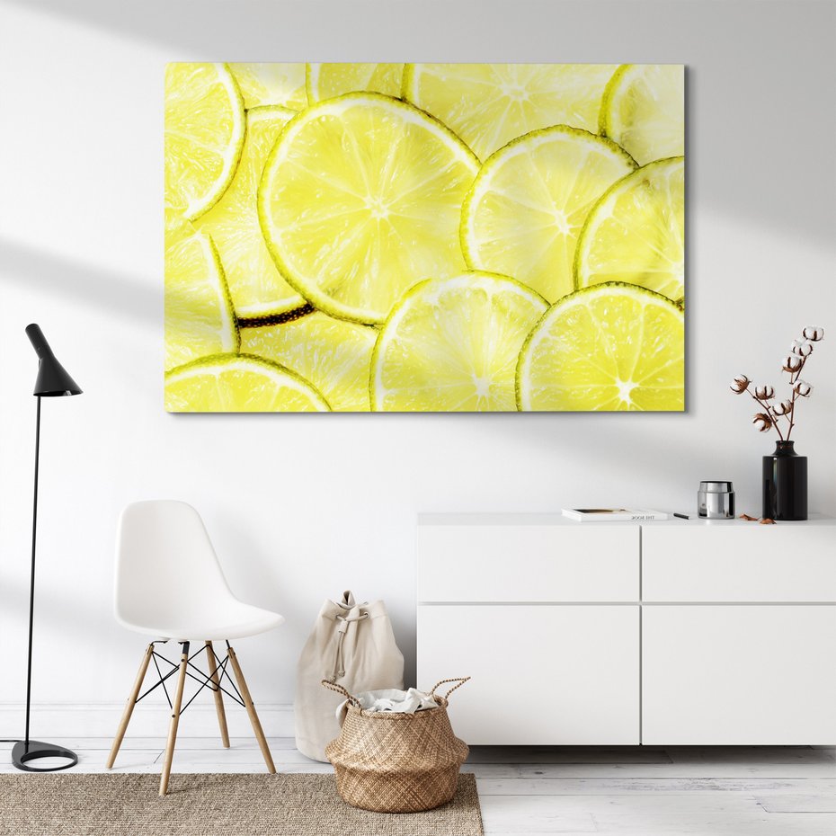 Obraz na płótnie - cytryna, plasterki, żółty
