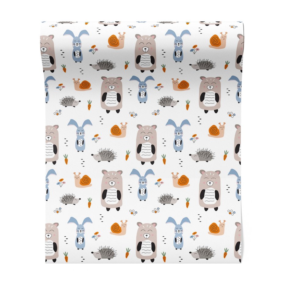 Tapeta - dziecięca, miś, królik, jeż