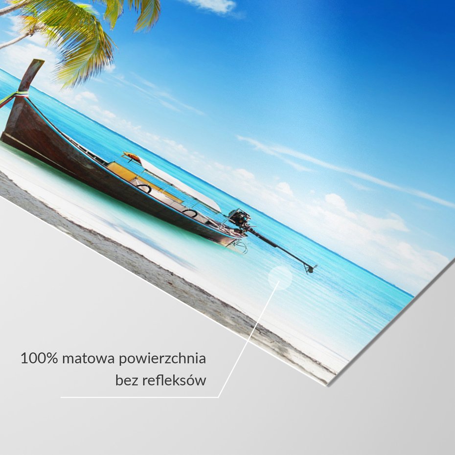 Fototapeta - plaża, palmy, łódź