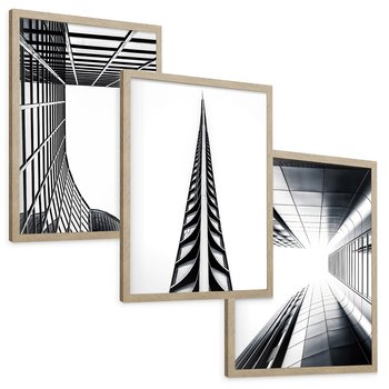 Zestaw obrazy w ramie, plakaty - architektura, budynki, miejski - rama drewno