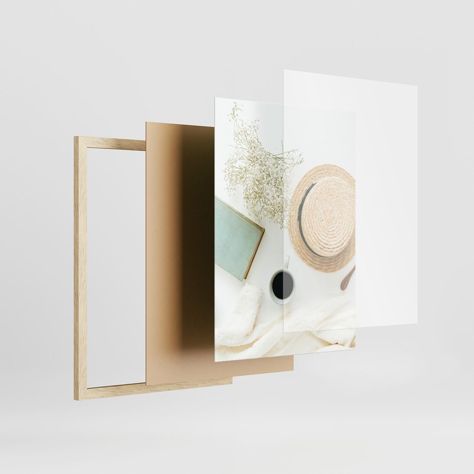 Zestaw obrazy w ramie, plakaty - książki, kapelusz, kwiaty - rama drewno