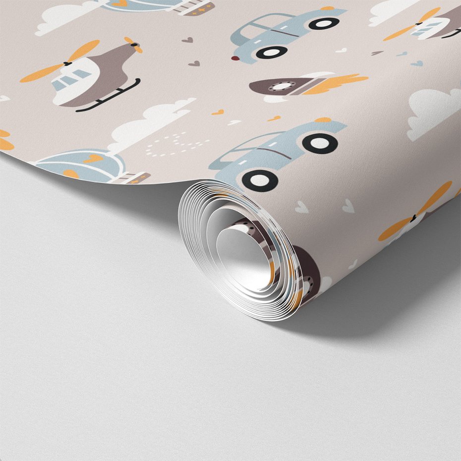 Tapeta - dziecięca, samochody, helikoptery, balony