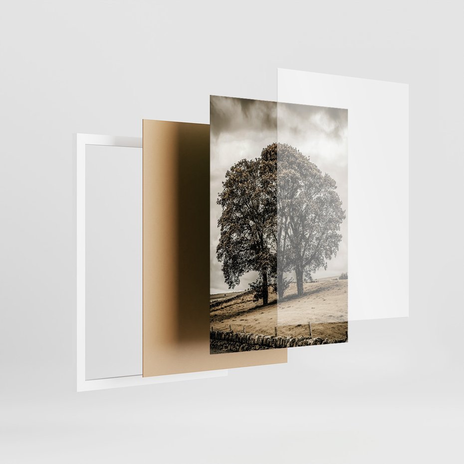 Zestaw obrazy w ramie, plakaty - krajobraz, góry, drzewa - rama biała