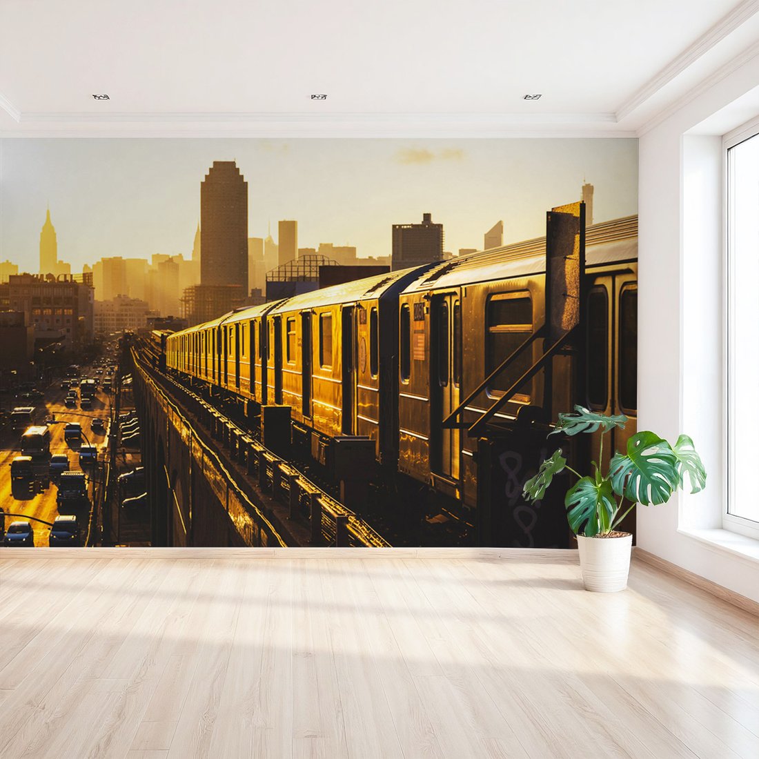 Fototapeta - miasto, pociąg, budynki