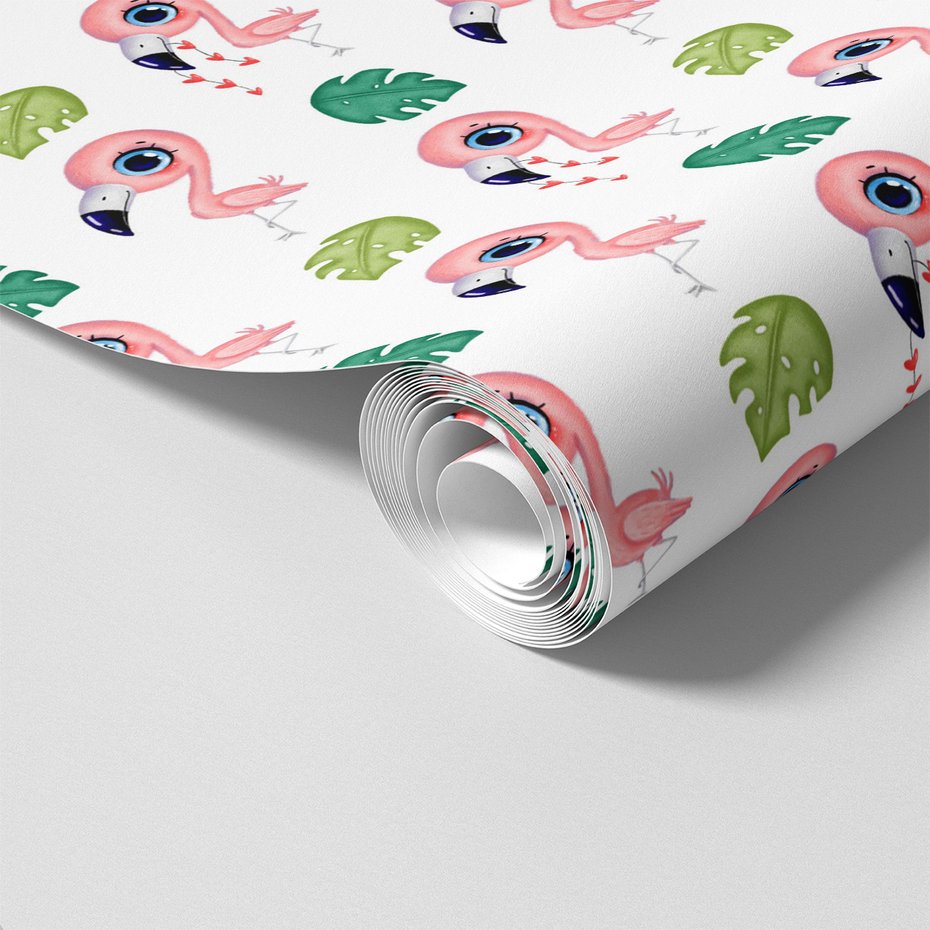 Tapeta - dziecięca, flaming, liść, serce