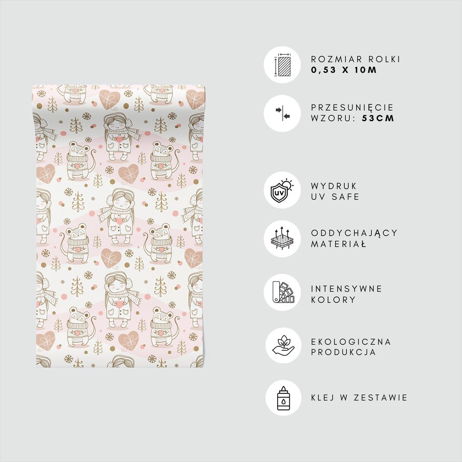 Tapeta - dziecięca, mysz, dziewczynka, choinka