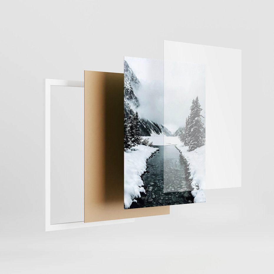 Zestaw obrazy w ramie, plakaty - zima, śnieg, krajobraz - rama biała