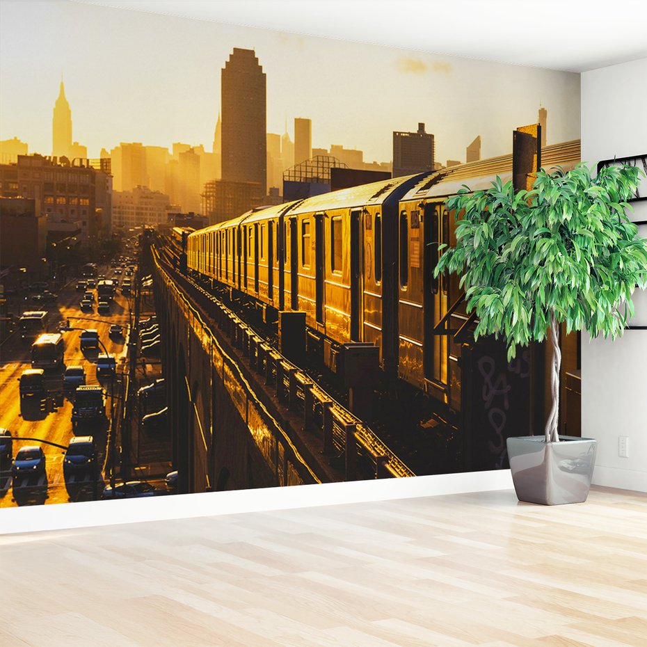 Fototapeta - miasto, pociąg, budynki