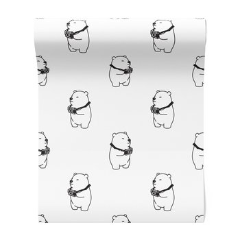 Tapeta - dziecięca, niedźwiedź, aparat, wzór