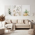 Zestaw obrazy w ramie, plakaty - rośliny, wnętrze, dekoracje - rama biała