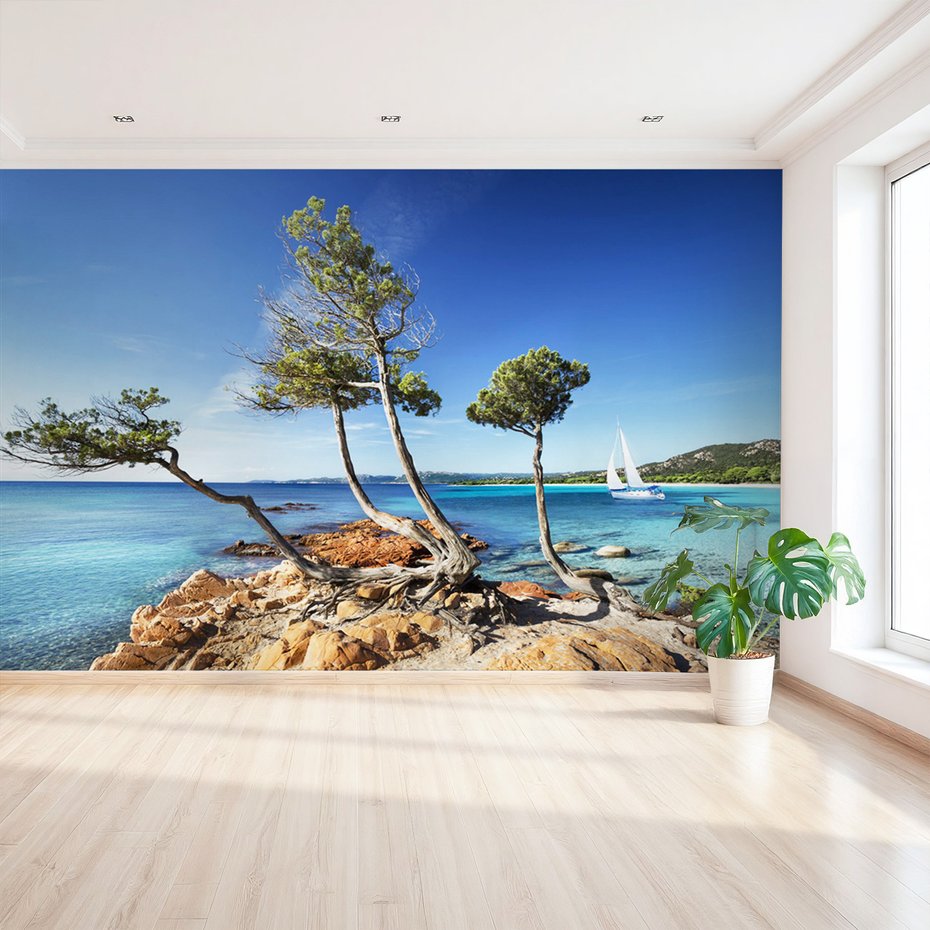 Fototapeta - plaża, morze, drzewa