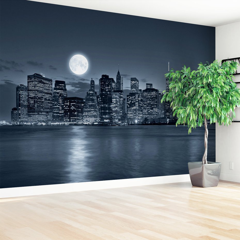 Fototapeta - miasto, noc, księżyc