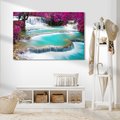 Obraz na płótnie - wodospad, turkusowy, różowy